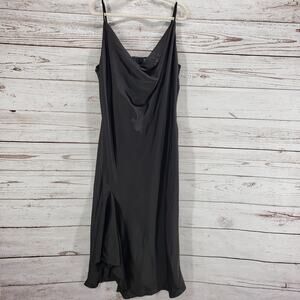 Nasty Gal  New Women's Black Satin Cowl Neck Ruffle Midi Dress Size 20